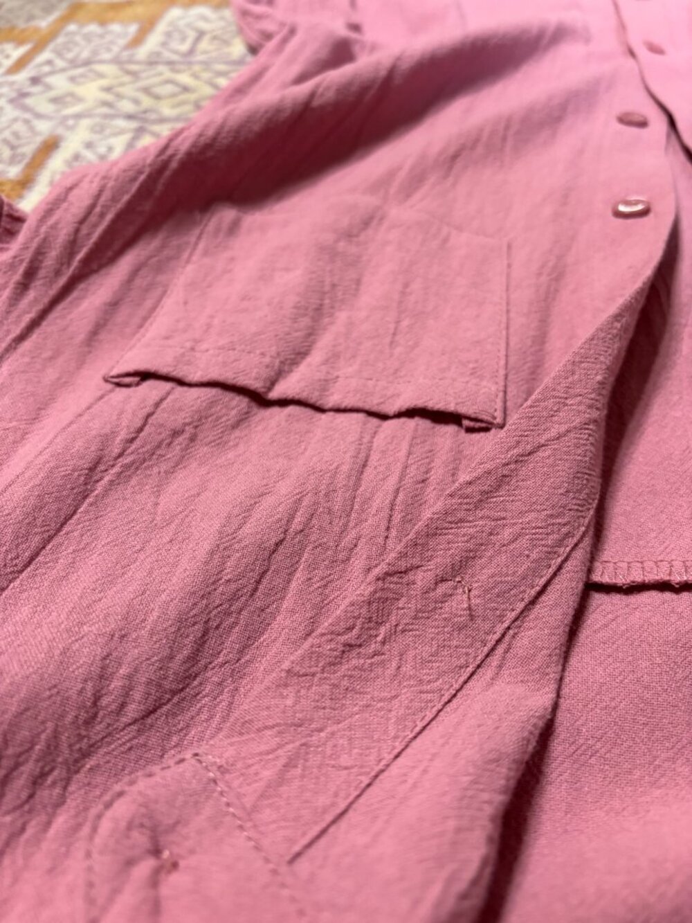 Dusty Rose Linen Jumpsuit • Button Front • Long Sleeve • Utility Style - Picture 2 of 10